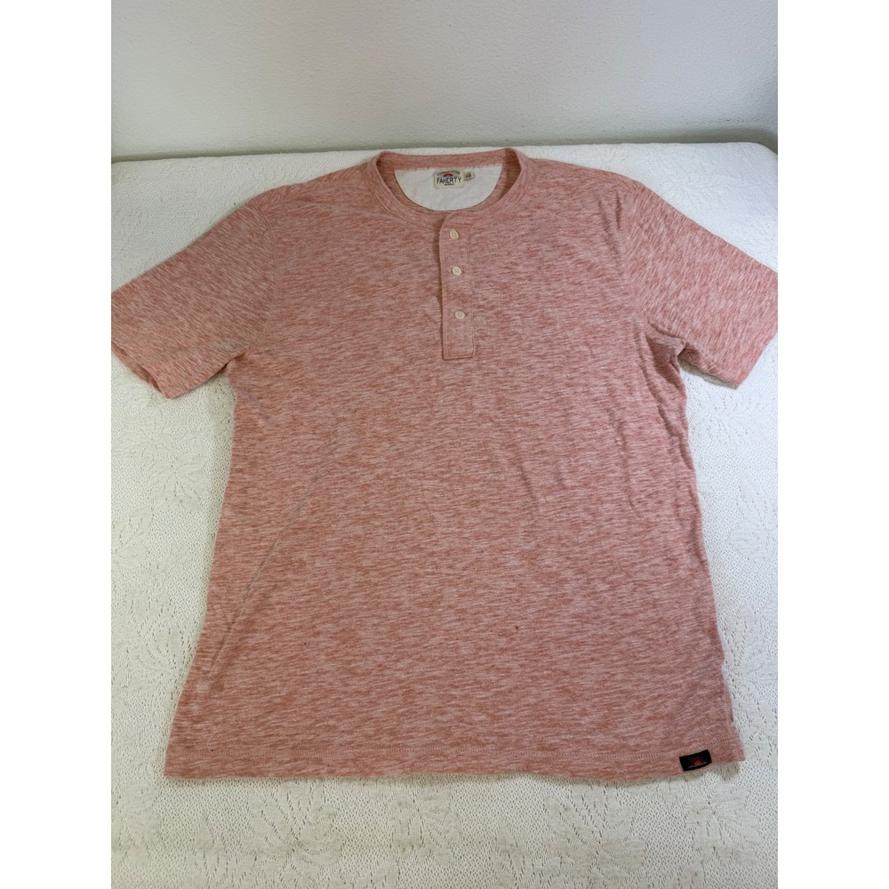 Faherty Brand Mens Heathered Coral Red Short Sleeve Henley Shirt Size M Flaw